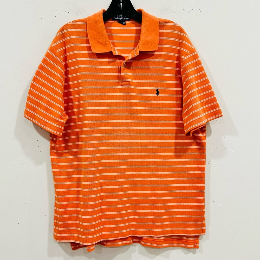 POLO By RALPH LAUREN Men’s Size L Orange White Striped Polo Shirt
